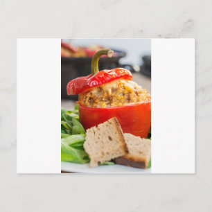Gebackene Paprikaschoten mit Fleischsoße und Käse Postkarte