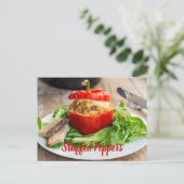 Gebackene Paprikaschoten mit Fleischsoße und Käse Postkarte (Stehend Vorderseite)