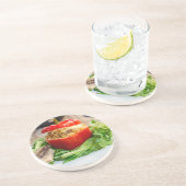 Gebackene Paprikaschoten mit Fleischsoße und Käse Sandstein Untersetzer (Seite)