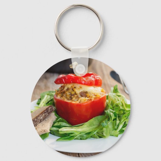 Gebackene Paprikaschoten mit Fleischsoße und Käse Schlüsselanhänger (Vorderseite)