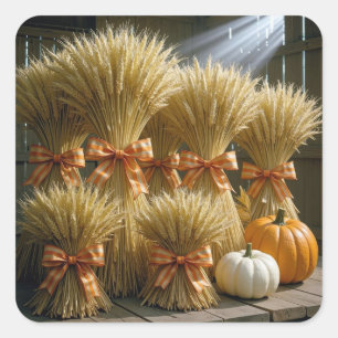 Gebackene Weizenschalen im Stall mit Pumpkins Quadratischer Aufkleber