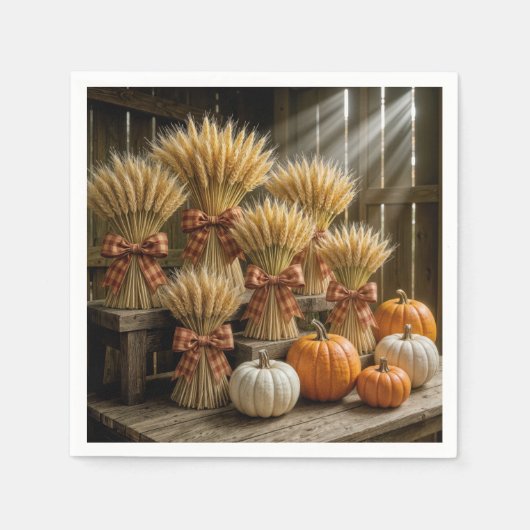 Gebackene Weizenschalen im Stall mit Pumpkins Serviette (Vorderseite)