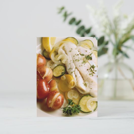 Gebackenes Fischessen Postkarte (Stehend Vorderseite)