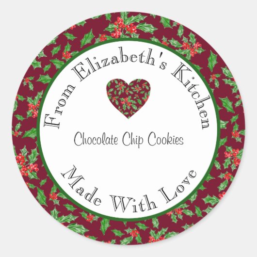Gebackenes Geschenk mit Liebe Rot und Grün Holly Z Runder Aufkleber (Vorderseite)