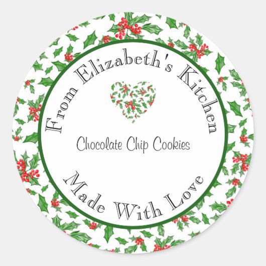 Gebackenes Geschenk mit Liebe Rot und Grün Holly Z Runder Aufkleber (Vorderseite)
