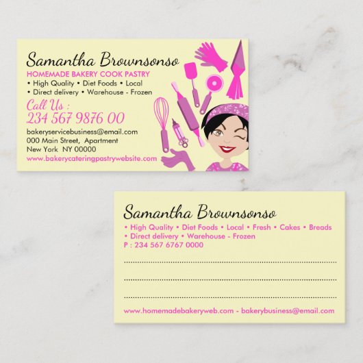 Gebäckgebäck aus gelbem Backgebäck Kochlieferung Visitenkarte (Vorne/Hinten)