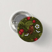 Gebärde und Erdbeeren auf dunkelgrün Button (Vorne & Hinten)