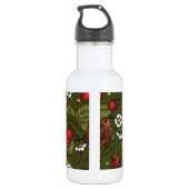 Gebärde und Erdbeeren auf dunkelgrün Edelstahlflasche (Rückseite)