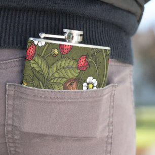 Gebärde und Erdbeeren auf dunkelgrün Flachmann