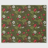 Gebärde und Erdbeeren auf dunkelgrün Geschenkpapier (Flach)