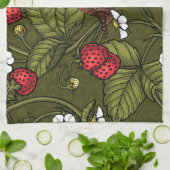 Gebärde und Erdbeeren auf dunkelgrün Geschirrtuch (Gefaltet)