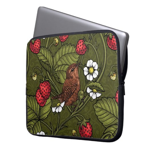 Gebärde und Erdbeeren auf dunkelgrün Laptopschutzhülle (Vorderseite Links)