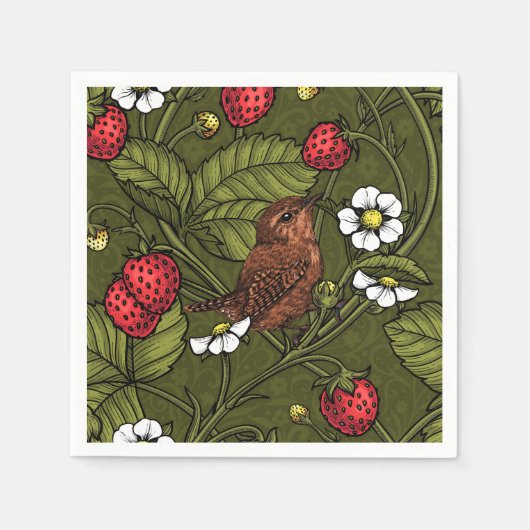 Gebärde und Erdbeeren auf dunkelgrün Serviette (Vorderseite)