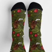 Gebärde und Erdbeeren auf dunkelgrün Socken (Oben)