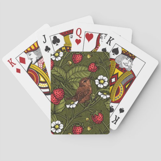 Gebärde und Erdbeeren auf dunkelgrün Spielkarten (Rückseite)