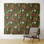 Gebärde und Erdbeeren auf dunkelgrün Wandteppich (Beispiel (Horizontal))