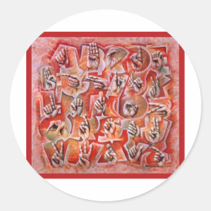 Gebärdensprache Alphabet2 Runder Aufkleber