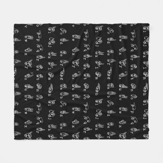 Gebärdensprache-Alphabet-//-Weiß auf schwarzem // Fleecedecke (Vorderseite (Horizontal))