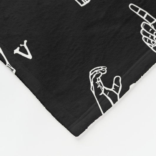 Gebärdensprache-Alphabet-//-Weiß auf schwarzem // Fleecedecke (Ecke)