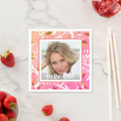 Gebärdensprache Foto rosa botanisches Muster Serviette (Beispiel)