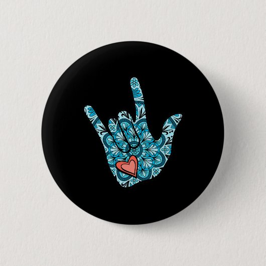 Gebärdensprache I Liebe You Gesture Heart Deaf Awa Button (Vorderseite)