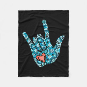 Gebärdensprache I Liebe You Gesture Heart Deaf Awa Fleecedecke
