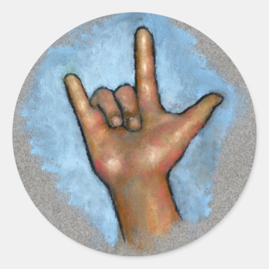 Gebärdensprache: Ich Liebe Sie: Hand in Pastell Runder Aufkleber (Vorderseite)