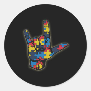 Gebärdensprache Liebe ASL T-Shirt Autismus-Bewusst Runder Aufkleber