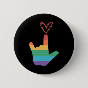 Gebärdensprache Regenbogen Liebe Symbol Gehörlos Button