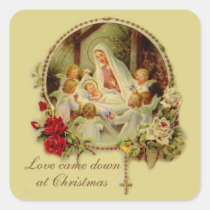 Gebärende Mutter Selig Baby Jesus Rosary Rose Quadratischer Aufkleber