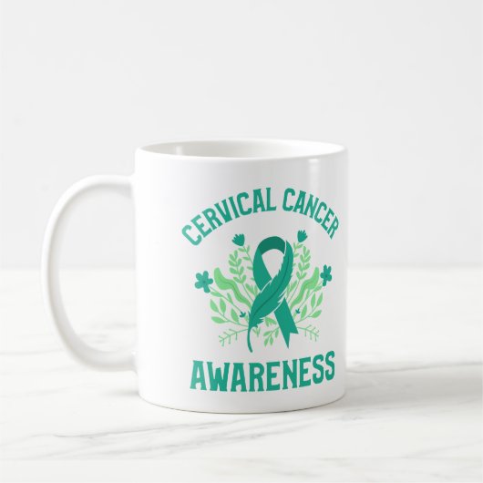 Gebärmutterhalskrebs-Bewusstsein Blumenkohl Aquama Kaffeetasse (Links)