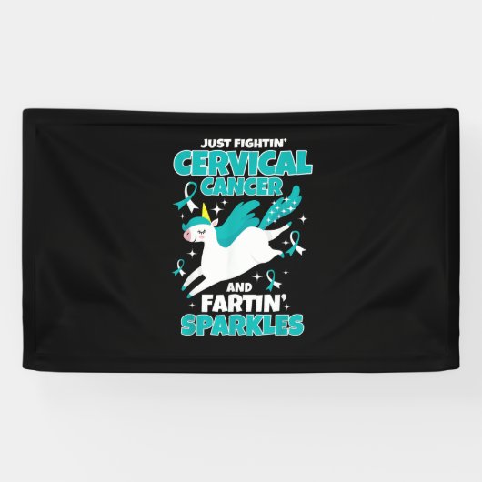 Gebärmutterhalskrebs Funny Unicorn Farb Glitzern T Banner (Horizontal)