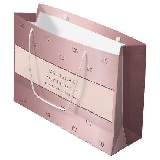 Gebärmutterhalsstaubige Rose rosa Monogramm modern Große Geschenktüte (Vorderseite Schrägansicht)