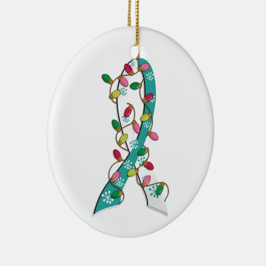 Gebärmutterkrebs-Weihnachtslicht-Band Keramikornament (Rechts)