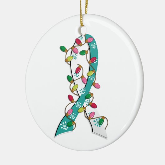Gebärmutterkrebs-Weihnachtslicht-Band Keramikornament (Links)