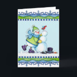 Gebäude a Snowman - Grußkarte Feiertagskarte<br><div class="desc">Eine Wintersaison Grußkarte eines Schneemanns Gebäude ein Schneemann.</div>