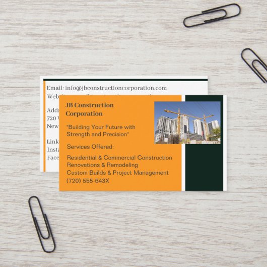 Gebäude AN Gebäude Baukran Visitenkarte (Vorderseite/Rückseite Beispiel)