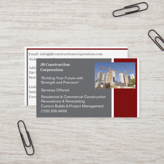 Gebäude AN Gebäude Baukran Visitenkarte (Vorderseite/Rückseite Beispiel)