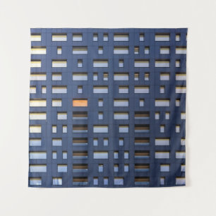 Gebäude aus blau-weißem Beton Wandteppich