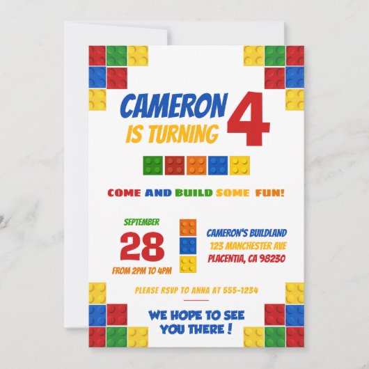 Gebäude aus farbenfrohen Ziegeln blockiert Geburts Einladung (Vorderseite)