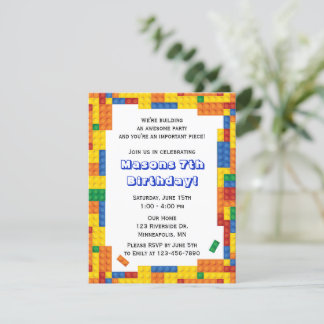 Gebäude aus farbenfrohen Ziegeln Blocks Geburtstag Einladung