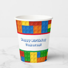 Gebäude aus farbenfrohen Ziegeln Blocks Geburtstag Pappbecher