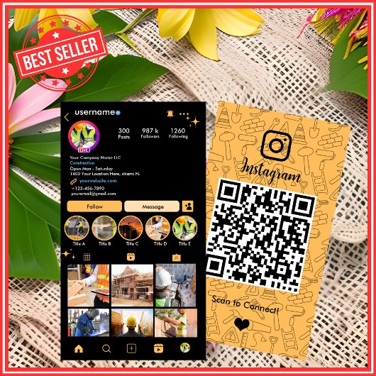 Gebäude Bau Instagramm Peach | QR-Code Visitenkarte