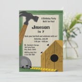 Gebäude Birdhouse Construction Party Einladung (Stehend Vorderseite)