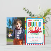 Gebäude Block Birthday Bricks Party Foto Einladung (Stehend Vorderseite)