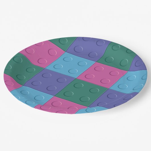 Gebäude-Blöcke und Ziegelstein-Party-Teller Pappteller (Schrägansicht)