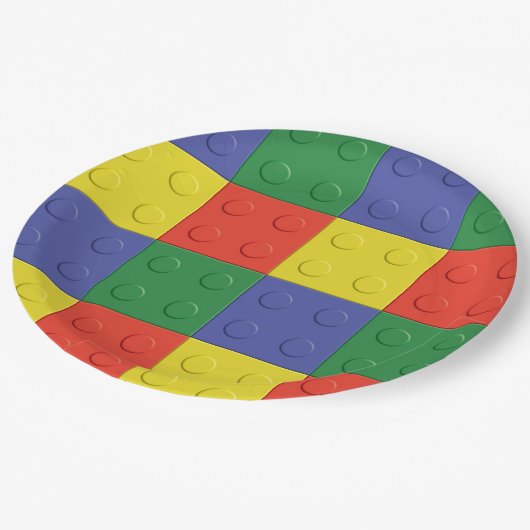 Gebäude-Blöcke und Ziegelstein-Party-Teller Pappteller (Schrägansicht)