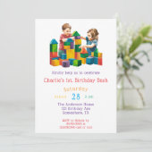 Gebäude blockiert den Geburtstagsschaden Einladung (Stehend Vorderseite)