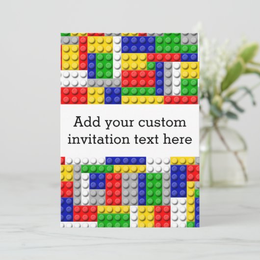 Gebäude blockiert den Primärfarbenjungen Geburtsta Einladung (Stehend Vorderseite)