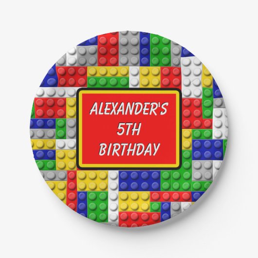 Gebäude blockiert den Primärfarbenjungen Geburtsta Pappteller (Vorderseite)